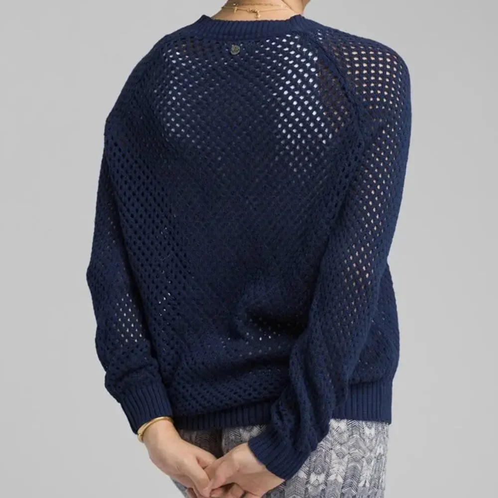 prAna Kokimo Blue Pullover Mesh Sweater